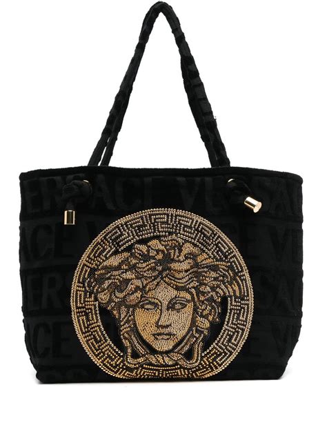 versace signature tote women red bag|Versace icon towelling tote.